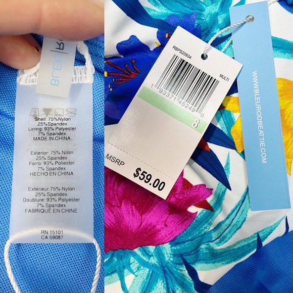 BLEU ROD BEATTIE Floral High Waisted Swim Bottoms White Multicolor Bikini 8 NWT - Picture 5 of 7